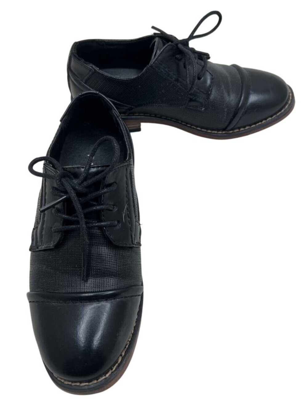 Tahari Boys Black Cap-Toe Oxfords Dress Shoes Size 12T
